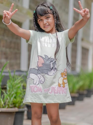 Image of Nap Chief Kids Official Cartoon Characters Printed Pure Cotton Dress for Girls, A-Line Summer Dress for Casual Wear