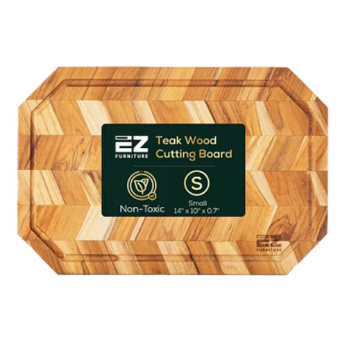 EZ FURNITURE Non-Toxic Teak Herringbone Wood Cutting Board & Serving