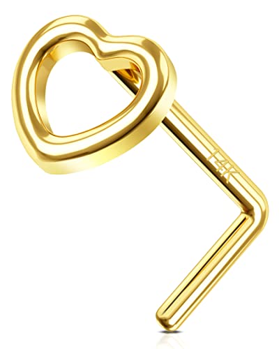 Meiighting 14K Gold Nose Rings 20G Star Nose Stud L Shaped Heart Nose Piercing Jewelry For Women Men Real Gold Body Piercing Jewelry Woman #TOP11
