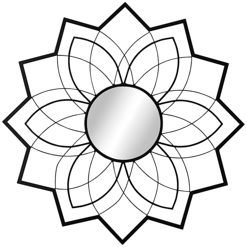 HOMCOM Wandspiegel Ø79 cm Wohnzimmerspiegel mit Floralen Mustern Spiegelglas Dekospiegel Flurspiegel Rundspiegel mit Metallrahmen für Schlafzimmer Elegant Schwarz