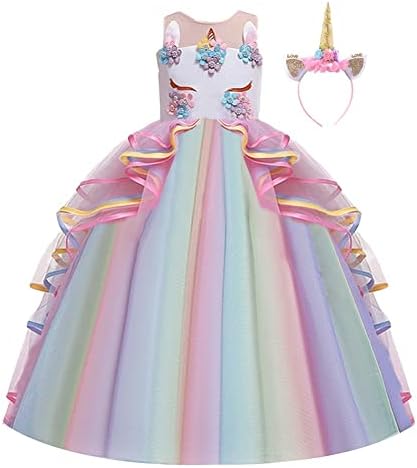 MYRISAM Unicorn Costume Princess Birthday Pageant Party Dance Performance Carnival Long Maxi Tulle Fancy Dress Up Outfits Multicolored 4-5T
