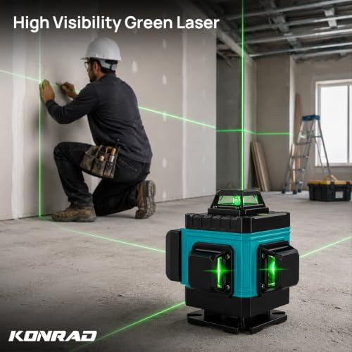 Image of Tomahawk Konrad KON-1288 16 Lines Green Laser Level Pro 4x360 4D Green Cross Line Professional Laser for Construction with Two 360 Vertical /Horizontal Level Pulse Mode & Remote Controller Laser