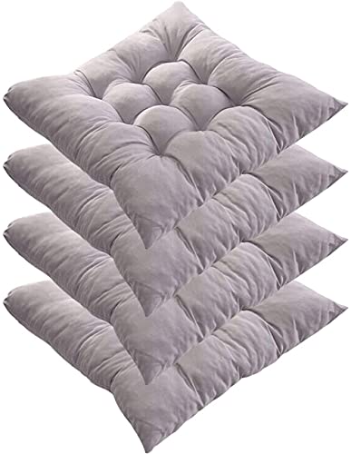 Juego de 4 almohadillas para asiento de silla, cojín cuadrado grueso, asiento de silla de comedor, cómodo cojín con correas para interiores y exteriores, jardín, oficina, sala de estar, color gris Cover
