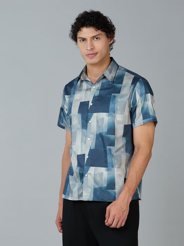 Image of MARK & ALBERT Men's 100% Cotton Printed Half Sleeves Regular Fit Shirt for Men
