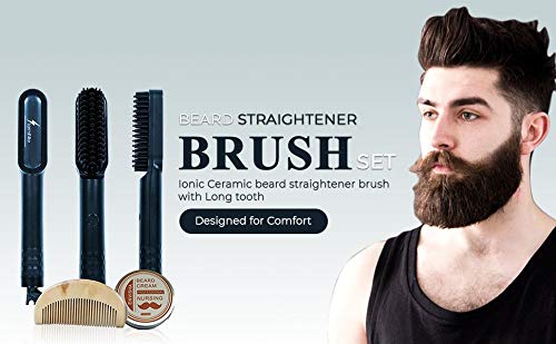 Beard Straightener Brush W/Free Beard Balm & Comb, Premium Hair Straightening Brush Kit, Heated Beard Comb, 3-Heat Settings, Fast Heat Beard Brush For Men - Storminite #TOP5