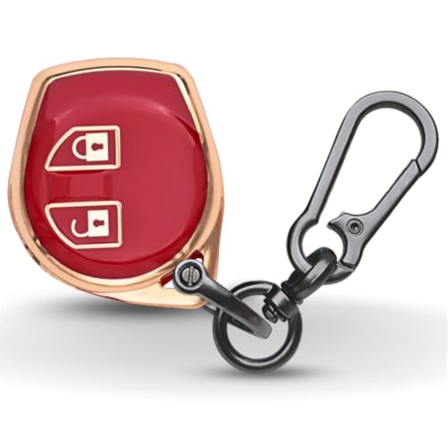 Image of KEYCEPT Gold Line TPU Key Cover Compatible with Suzuki Swift, Dzire, Ertiga, Baleno, Celerio, Ritz, Brezza, Scross, Fronx, Ciaz, Jimny, S Presso 2 Button Remote Key with Keychain. (Keychain 1, Red)