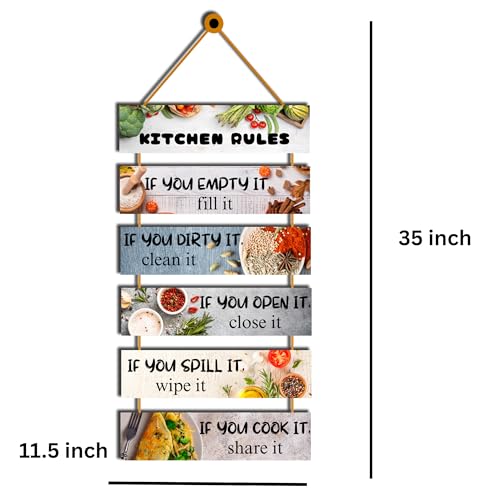 Image of GENXTRA Kitchen Rules Hanging Wall Decor - Funny & Inspirational Wooden Sign for Home, Dining Area & Modern Kitchen Decoration