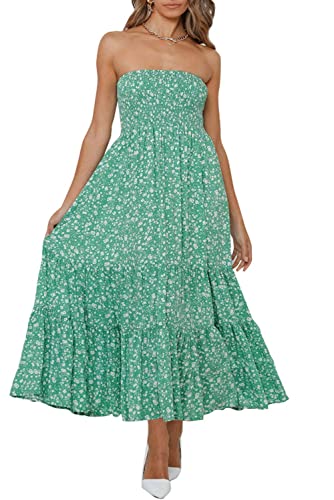 Image of ZESICA Women's Summer Boho Strapless Maxi Dress 2026 Casual Off Shoulder Smocked Flowy A Line Beach Holiday Long Dresses