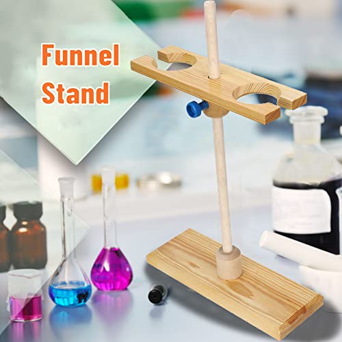 2 Holes Funnel Stand, Wooden Separating Funnels Stand Holder Adjustable Height Funnel Rack for School Laboratory Experiment Fixing Accessories