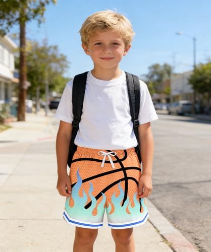 Cozople Boys Athletic Shorts Size 8 Fashion Flame Orange Basketball Shorts with Pockets Casual Mesh Drawstring Short — view 5