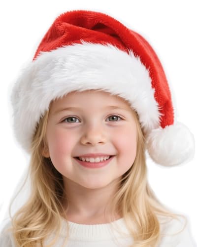 Hiwtonk Christmas Santa Hat for Kids Red Velvet Christmas Hat and Glasses Eyeglasses New Year Holiday Party for Kids