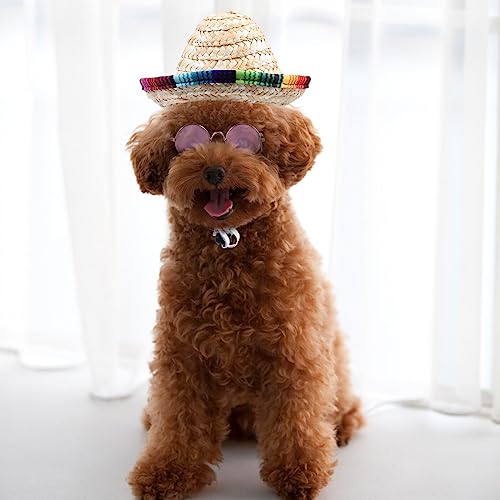 1 conjunto de chapéu para animais de estimação estilo mexicano chapéu de palha de verão decorativo f