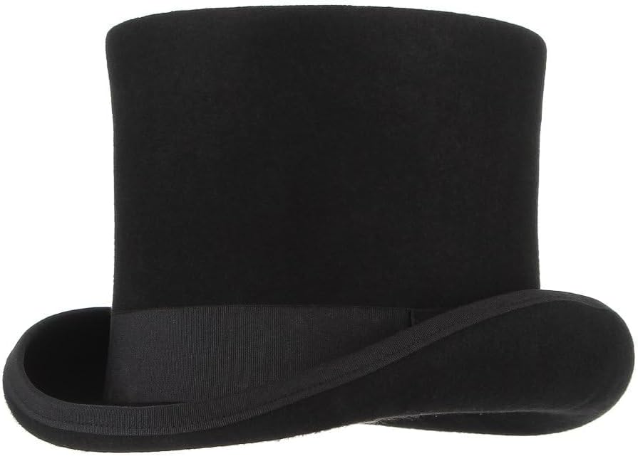 Men 100% Wool Mad Hatter Satin Lined Black Top Hats 6.7" High Topper Hat