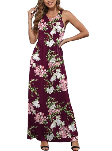 Image of EUOVMY Women's Sleeveless Dress Casual Plain Loose Summer Long Maxi Dresses with Pockets