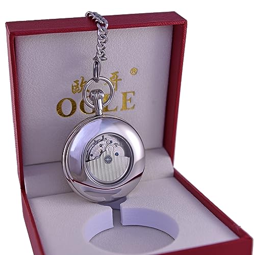 Image of OGLE 3ATM Waterproof Stainless Steel Energy Storage Display Day Calendar Large Size Fob Self Winding Automatic Skeleton Mechanical Pocket Watch