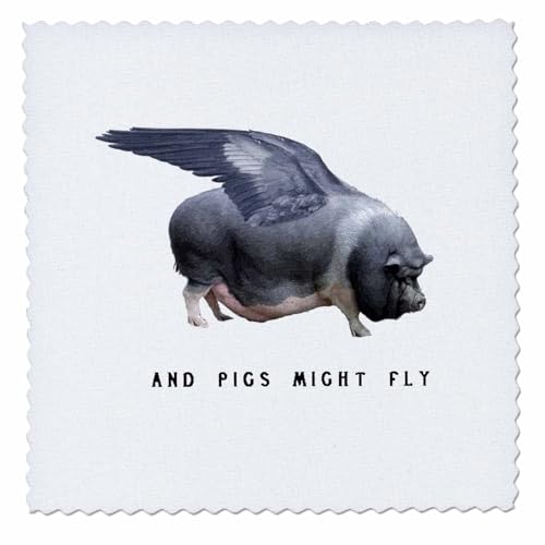 16x16 inch Quilt Square - and Pigs Might Fly Funny Animal Photo Vector Vector - Pig with Text