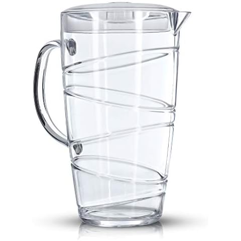 LIVIVO Swirl Design 2L Plastic Pitcher Jug with Lid and Vented Spout - Great for Picnics, BBQ’s, Poolside, Camping, Children’s Parties or Just Everyday Use (Clear) Cover