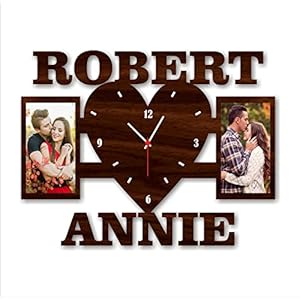 Giftsoffluv Unique Wooden Personalized/Customized Wall Clock Photo Frames with Message (16×16 inch) for Couple,Birthday…