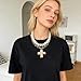 MQV Chunky Statement Gold Hammered Bold Two Tone Cross Necklace Thick Chain Vintage Layered Chain Pendant Paperclip Snake Choker Stacks Jewelry (chunky bead cross necklace set)