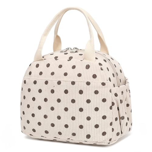 VelChic Lunch Bag for Women, Cute Corduroy Adult Insulated Lunch Box, Reusable Large Capacity Lunch Tote Bags, Small Leakproof Cooler Food Containers for Work School Picnic Travel
