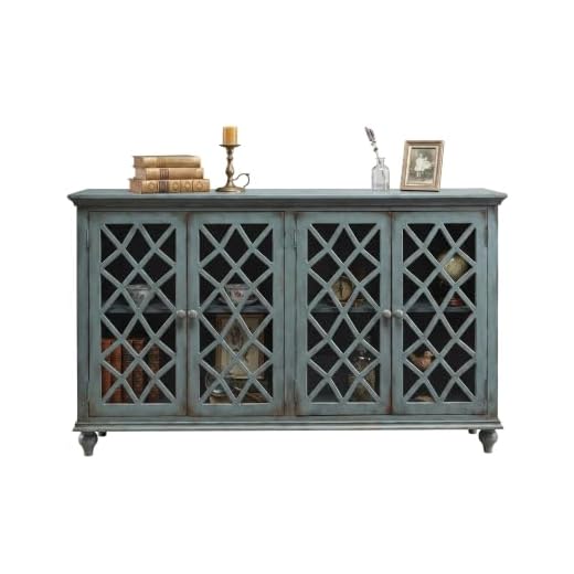 Signature Design by Ashley Mirimyn Vintage 69" 4-Door Accent Cabinet with Mirrored Glass and 2 Adjustable Shelves, Antique Blue