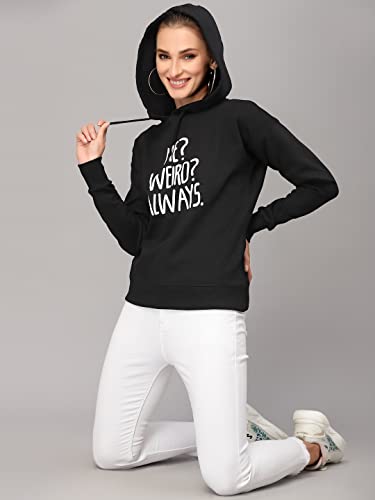 Image of Style Quotient Women Black Printed Hooded Sweatshirt