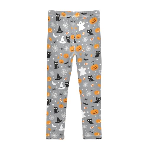 Girls Printed Leggings Yoga Pants Spider Web Cat Ghost Pumpkin Pattern for Kids in 4t to 10 Years, 4T2