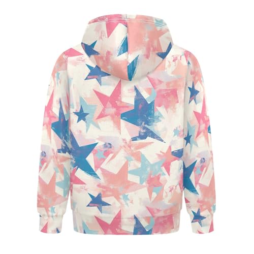 Patriotic Star Pattern Unisex Kids Sweatshirts Crewneck Active Hoodie with Kangaroo Pocket2