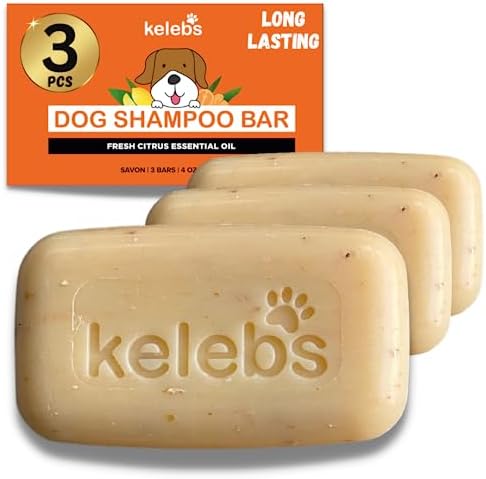 Kelebs Deodorizing Dog Shampoo for Smelly Dogs | Puppy Shampoo | Organic Pet Shampoo for Dogs | Natural Dog Shampoo Bar | Citrus Essential Oils | Eco-Friendly | Zero Plastic Waste | Vegan | 3 Pack