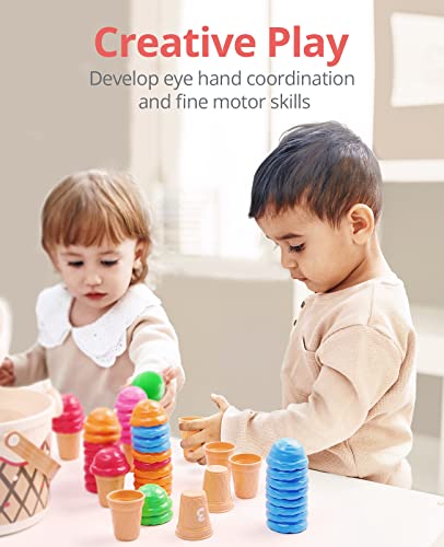 Image of JoyCat Ice Cream Preschool Learning Activities Counting and Color Sorting Set Stacking Toys for Kids 3-5, Educational Fine Motor Skills Toys, 65PCS Math Manipulatives