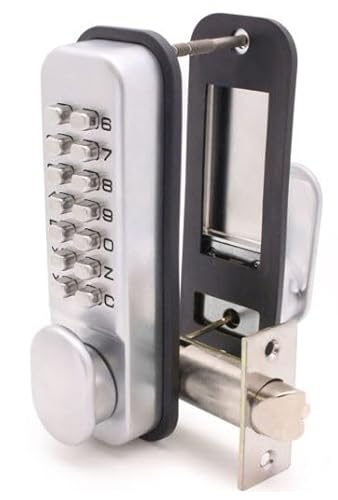 EAI Digital Code Door Lock | Satin Chrome Push Button Mechanical Digital Codelock with Hold Back Function | for Internal & External Use