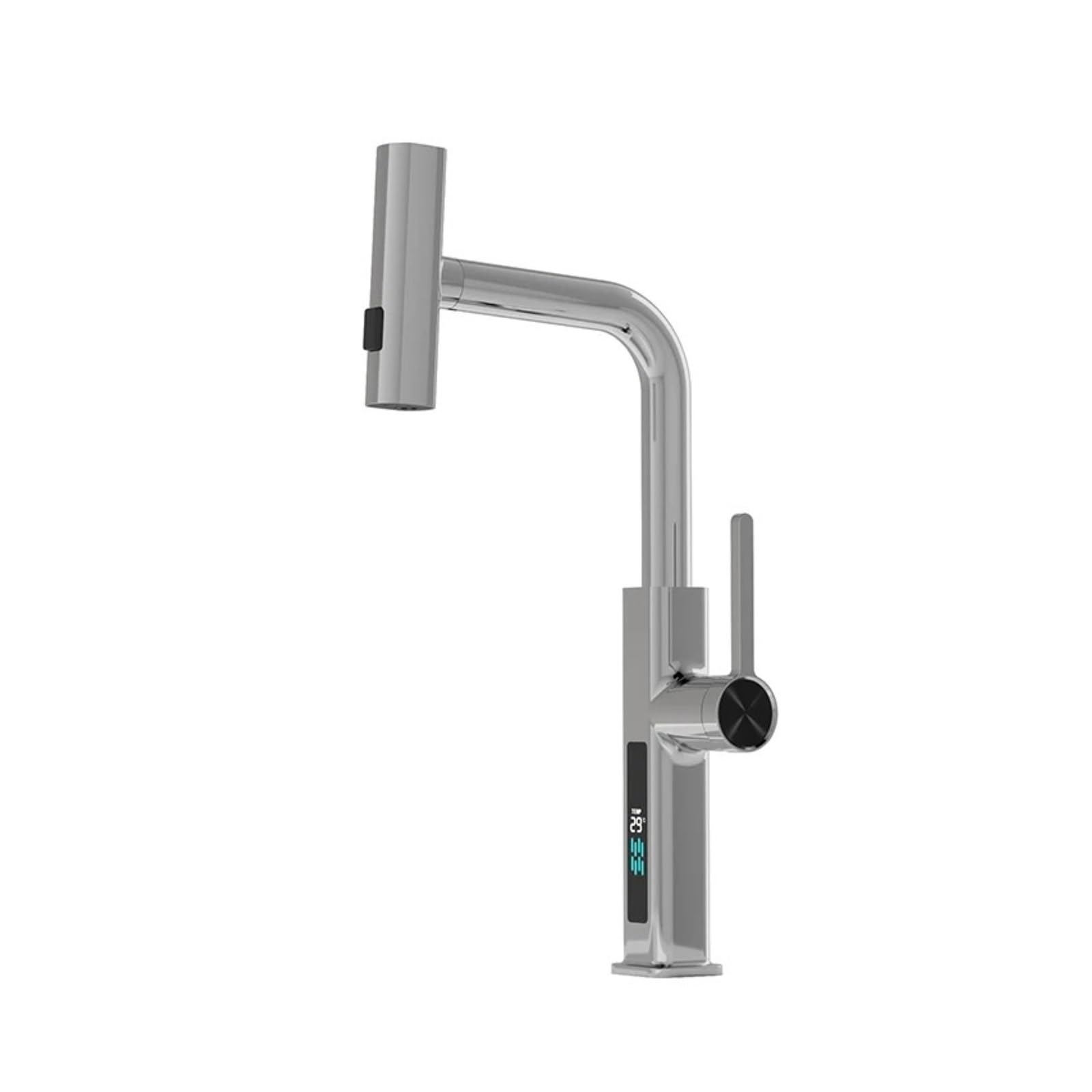 Digital Faucet with Waterfall Spout, Pull Out Brass Mixer Tap, 3-Mode Kitchen Basin Valve G1/2,Safe and Reliable(Chrome-Display)