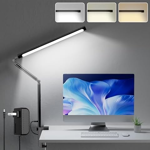 mlogiroa Led Desk Lamp with Clamp Adjustable Swing Arm Clip on Lamp with Timer 3 Color Temperature & 6 Brightnes Desk Lights for Home Office Bed Headboard (Black) Cover