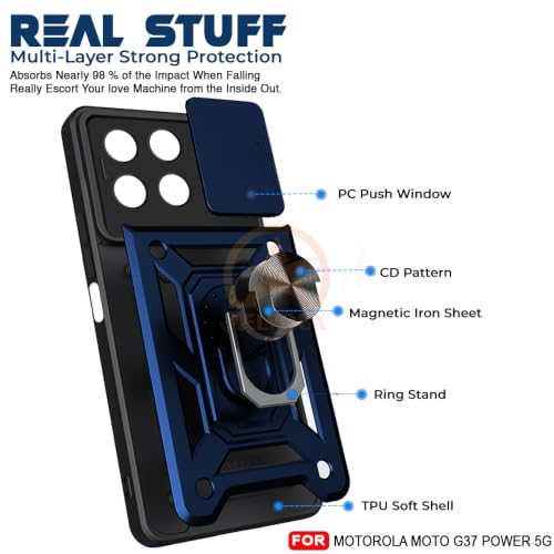 Image of Armor Bumper Back Cover Case for Motorola Moto G37 Power 5G Rotating Camera Cover, Ring Holder & Kickstand | Heavy Duty & 360 Degree Protection Back Cover for Motorola Moto G37 Power 5G(Blue)