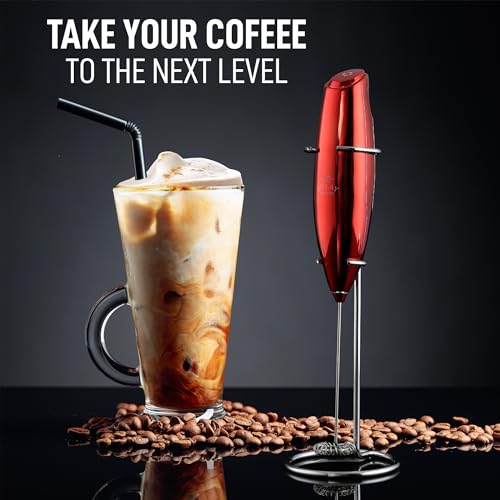 Image of Zulay Kitchen Executive Series Luxury Gift Milk Frother - Handheld Electric Foam Maker for Coffee, Lattes & Hot Chocolate - Deluxe Finish, Great Fir for Coffee Lovers (Cardinal Red)