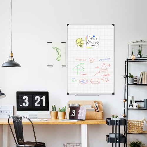 Image of XBoard Magnetic Dry Erase Board with Lines 48 x 36 Inch, 4' x 3' Double Sided Hanging White Board Planner for Wall | Grid Lined White Board + Message Presentation Board