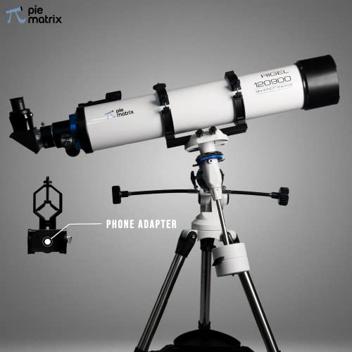 Image of Pie Matrix Rigel 120900 450X Zoom Aperture 120mm Monocular Astronomical Land and Sky Refractor Telescope Stand,20mm Erector, 3X Barlow, Travel Case and Phone Adapter