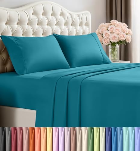 Utopia Bedding Queen Size Sheet Set – 4 Piece Bed Sheets, Soft and Breathable Microfiber, Includes 1 Fitted Sheet, 1 Flat Sheet and 2 Pillowcases – Oeko-Tex - (Denim Blue)