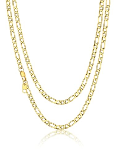 Chaîne à maillons Figaro collier en acier ton noir ou plaqué or 45-76cm