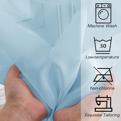Image of OWENIE Light Blue Sheer Curtains 84 inches Long for Bedroom Living Room 2 Panels Set, Privacy Rod Pocket Light Filtering Voile Sheer Curtains, Airy Farmhouse Curtains, 42Wx84L inch, Sky Blue