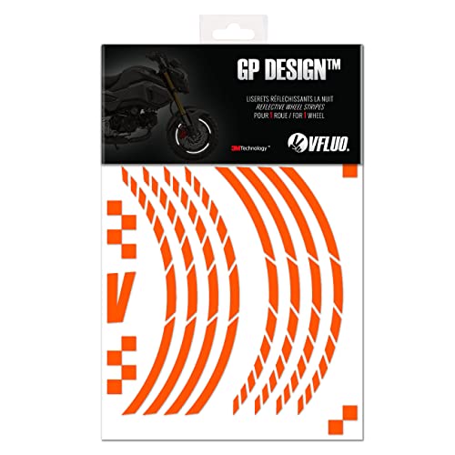 VFLUO GP Design, Kit Tiras Llantas escúter Retro Reflectantes (1 Rueda), 3M Technology, Tira Anchura Normal: 7mm, Naranja Cover