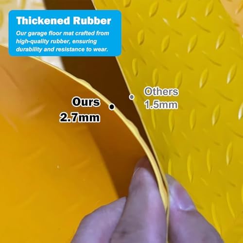 Non-Slip Diamond Plate Rubber Garage Floor Mat - Yellow Parking Roll for Motorcycles & Cars, Heavy-Duty Outdoor Floor Protector, 2x2ft (0.6x0.6m) - Ideal for Garage, Shop, & Patio