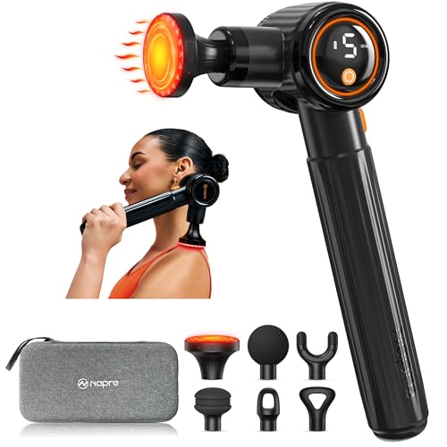 NAPRE Massage Gun with Heat,Massage Gun Deep Tissue with Extension Handle & 3 Adjustable Angles,Handheld Percussion Back Massager for Muscle/Neck/Body Pain Relief with Case,Mothers Day Gifts,Black