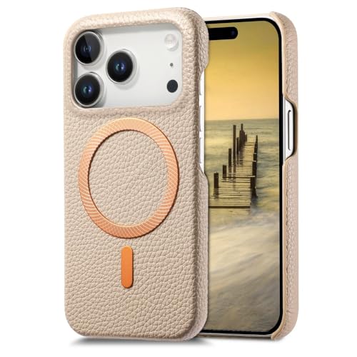 Coque iPhone 14 Pro Max en cuir rigide kaki premium élégante