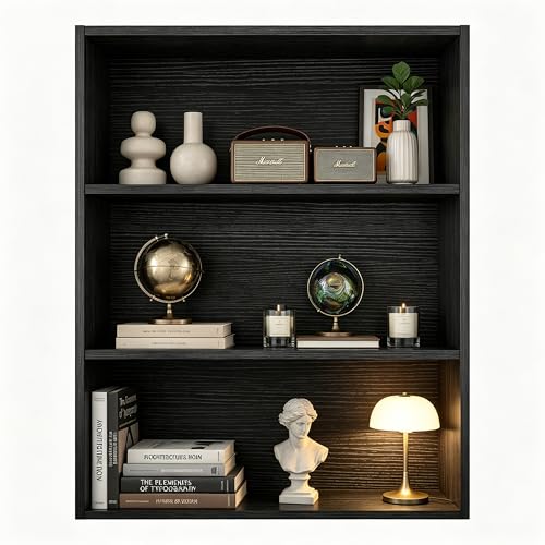 Image of HealSmart 3 Tier Bookcase, Industrial 3 Book Shelf, 9.2 inch D x 23.8 inch W x 31.5 inch H Tall Open Cube Storage Organizer for Home Office, Living Room, Bedroom and Dinning Room, Black