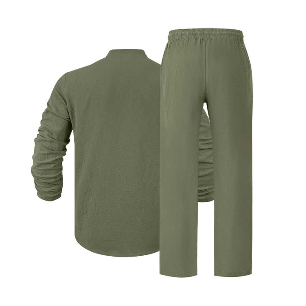 Tuta Uomo Completo Curvy Tuta Estiva Lino Camicia Maniche Lunghe e Pantaloni 2 Pezzi Set Leggera Tute Casual Completi Spiaggia