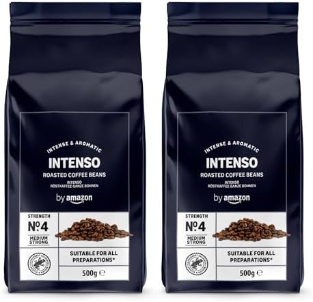 by Amazon Intenso Coffee Beans, light roast, 1kg (2 packs of 500 gms) - Rainforest Alliance Certified