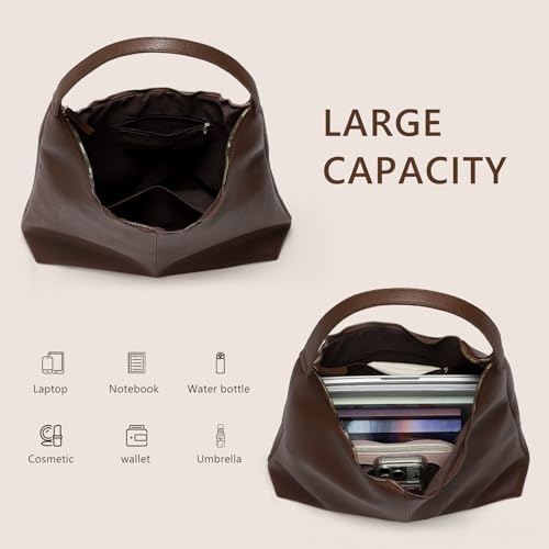 WantGor Große Tote Tasche für Frauen, Vegan Leder Schultertaschen Casual Slouchy Totes Tasche Damen Arbeit Laptop Reise Handtaschen (Braun)