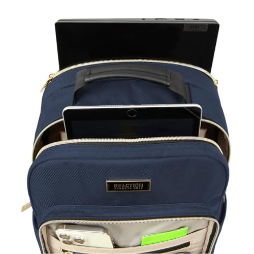 Image of Kenneth Cole REACTION Chelsea 2-Piece Bundle - 20 inch Chevron Expandable 8-Wheel Carry-On Suitcase & Matching 15 inch Laptop Backpack, Navy