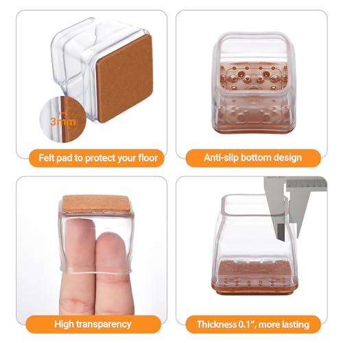 32PCS Square Chair Leg Floor Protectors, Felt Furniture Pads for Hardwood Floors, Chair Leg Protectors for Hardwood Floors, Floor Protectors for Chairs, Anti Scratch Anti-Noise - Small Size by Glaais - Image 3